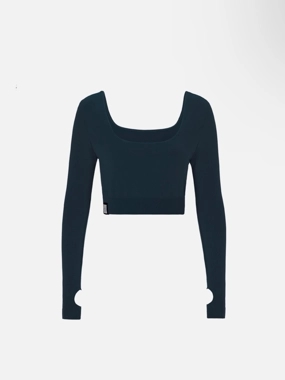 NAVY LONG SLEEVES CROP TOP