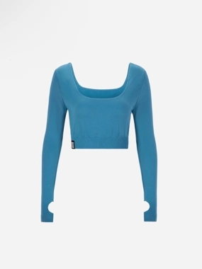 BLUE LONG SLEEVES CROP TOP
