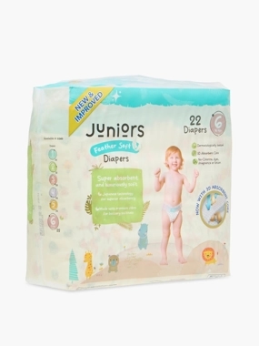 Juniors 22-Piece Tape Style Diapers Size 6 (11-18 kg) Feather Soft Mega Value Pack