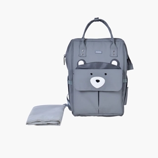 Juniors Bear Applique Diaper Backpack with Adjustable Straps and Zip Closure