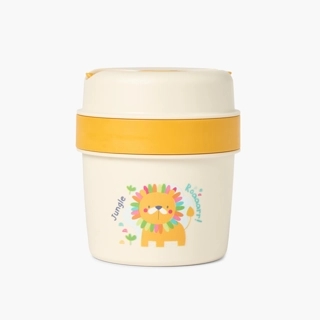 rPET kid milkshake cup with spoon Lion Crm/Ylw
