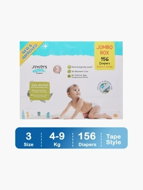 Juniors 144-Piece Tape Style Diapers Size 3 (7-14 kg) Feather Soft Mega Value Pack