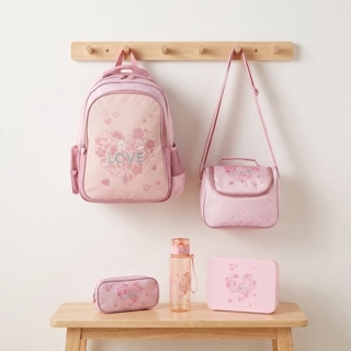 Juniors Printed 5-Piece School Backpack Set for Girls 5-8 Years with Lunch Bag - 16 inches