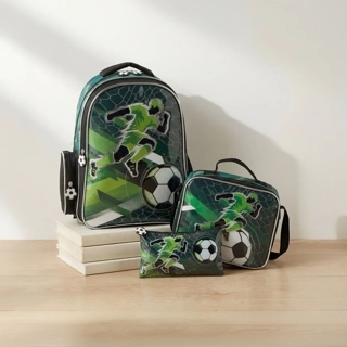 Juniors Printed 3-Piece School Backpack Set for Boys 5-8 Years with Lunch Bag - 16 inches