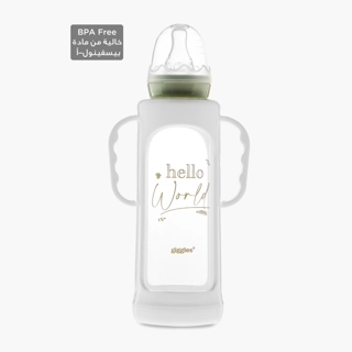 Giggles Printed Glass Feeding Bottle with Cover - 240 ml