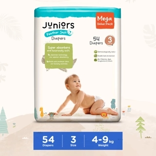 Juniors 54-Piece Tape Style Diapers 3-6 Months Size 3 (4-9 kg) Feather Soft Value Pack