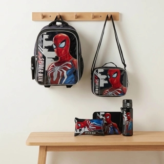 Spider-Man 5-Piece School Backpack Set for Boys 5-8 Years with Lunch Bag - 16 inches
