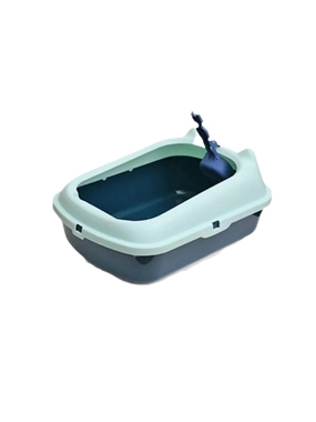 Plastic cat litter box with a unique design and scoop in multiple colors - medium size