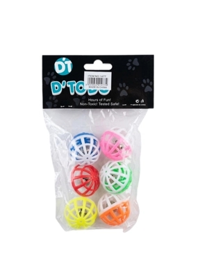 Plastic cat balls with a bell inside, available in assorted colors (6 pieces)