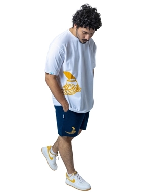 Navy Ash Makh Shorts with Shemagh Embroidery