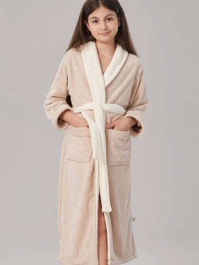Kids Contrast Color Robe -Beige