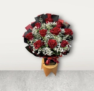 Red rose with gypsophila 1