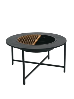 60 x 60 cm Black Iron Grill with Wheels for Heating and Grilling with Gold Grid