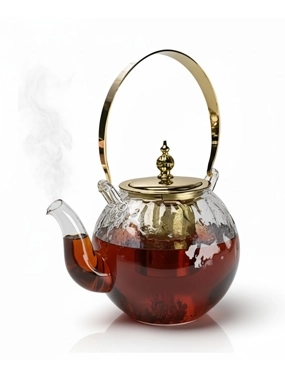 1.5L Wavy Glass Teapot with Handle and Gold Lid