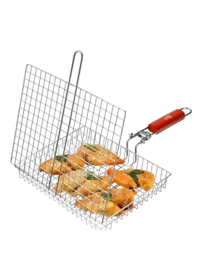 Steel grill with wooden handle small