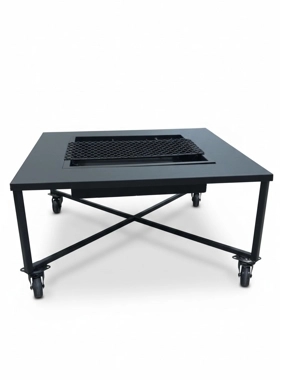 Portable floor grill with wheels for heating and barbecuing, 60x60x30 cm, black