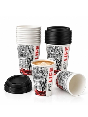 Black and White Paper Cups with Lids 20 Pieces