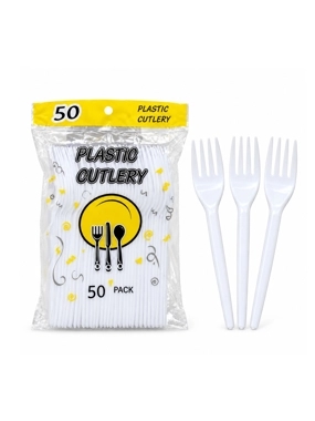 White Plastic Forks 50 Pieces