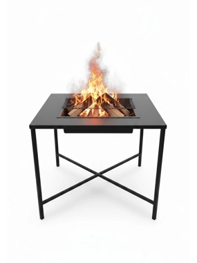 Black cast iron stove for heating and grilling, 60x60x50 cm