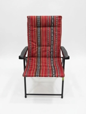 Comfortable, foldable, heritage-patterned camping chair in red
