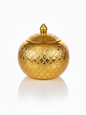 Gold Decorative Aluminum Sugar Bowl with Lid 14 cm Size