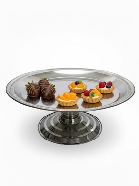 Round Stainless Steel Serving Platter with Base 35 cm
