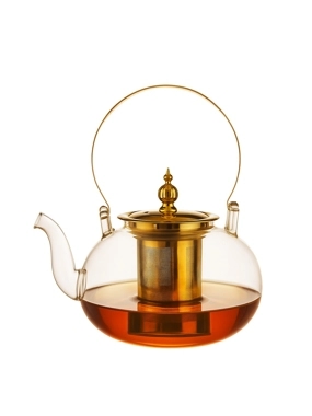 Elegant 1.5L Glass Teapot with Gold Handle and Lid