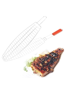 Stainless Steel Fish Grill with Wooden Handle