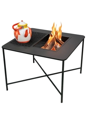Black Square Iron Wood Fire Pit with Wheels for Heating and Grilling – 60×60 cm
