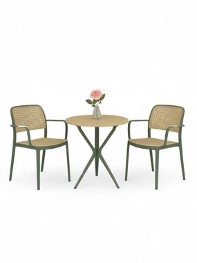 Stylish Modern Outdoor Seating Set 3Piece Plastic Table & Chairs with Strong Apple Green Metal Bases