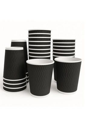 8 oz Ripple Heavy Duty Paper Cups, 25 Count, Black