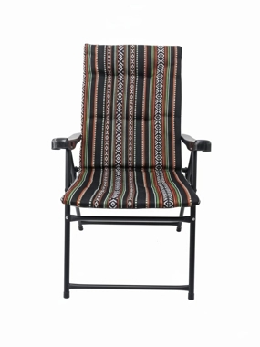 Comfortable, foldable, heritage-patterned camping chair in black
