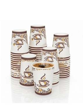 Large Disposable Paper Tea Cups 9 oz, 50 Count, with Printed Designs