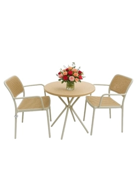 Modern Outdoor Seating Set: Plastic Chairs and Table with Strong Metal Bases 2 Chairs & 1 Table