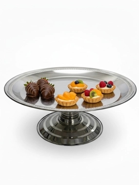 Round Stainless Steel Serving Platter with Base 40 cm