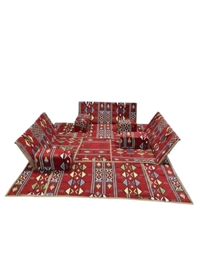 Traditional Red Floor Seating Set 9 Pieces