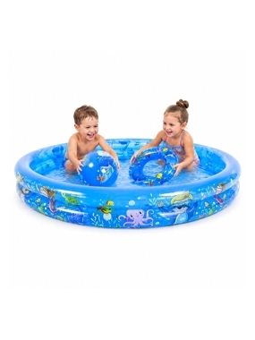 Round Kids Inflatable Pool Set with Swim Ring & Ball – 120 × 20 cm
