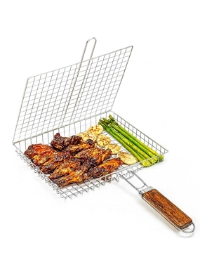 Steel grill with wooden handle Large