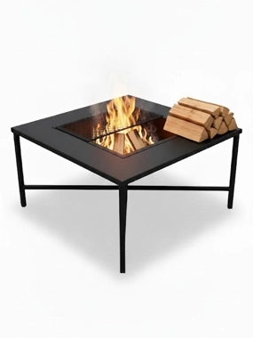 Iron floor stove for heating and grilling, 60x60x30 cm, black