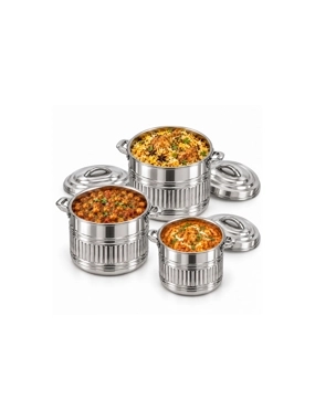 Stainless Steel Lid Food Container Set – 3 Pieces (Capacities: 2L, 3L & 4L)