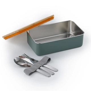 LUNCH BOX WITH BAMBOO LID - GREEN