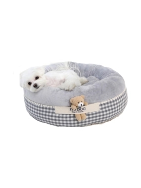 Soft fur dog bed and seat with a teddy bear toy on the front, available in several colors, small size.