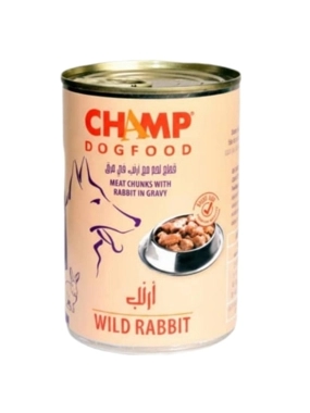 Champ wet food for adult dogs, meat pieces with rabbit in broth, 415g