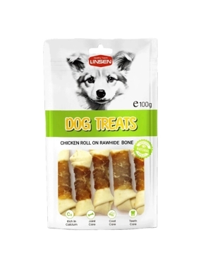 Linsen Treats for Dogs Raw Skin Wrapped Chicken Bone 100g