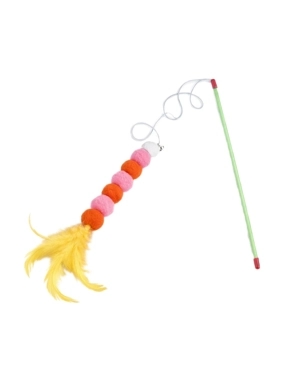Seven Bird cat fishing rod toy with colorful balls and feathers at the end
