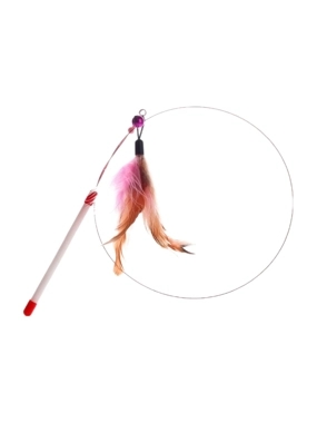 Seven Bird interactive cat toy, stick and flexible wire with colorful feathers at the end