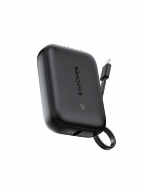 Slim 10000mAh Power Bank – 20W Fast Charging with Built-in USB-C Cable