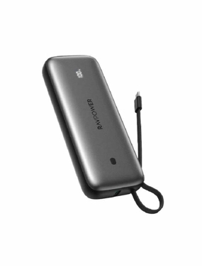 RAVPower 35W 20000mAh Power Bank with Built-in Cable - Black