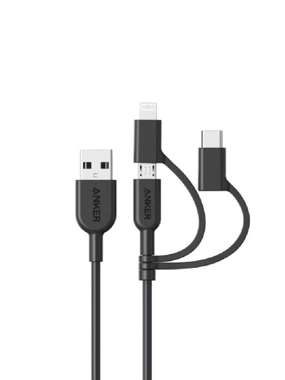 Anker 3-in-1 USB Cable 0.9cm - Black