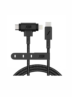 Joda Fabric Cable Type-C to Type-C and Lightning 1 Meter - Black
